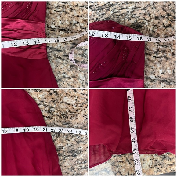 Bill Levkoff Red Strapless Pleated Formal Gown Size 12 Bridesmaid Prom Dress - Picture 4 of 10